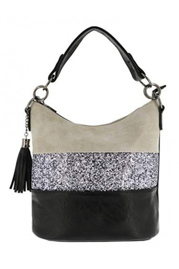 Sac à Main Bandoulière Femme Paillettes - Sacoche Messenger Porté Epaule Multicolore Rayures - Besace Bandes Anse Large Stras