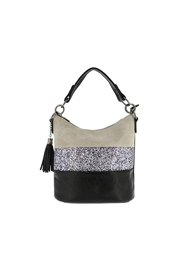 Sac à Main Bandoulière Femme Paillettes - Sacoche Messenger Porté Epaule Multicolore Rayures - Besace Bandes Anse Large Stras