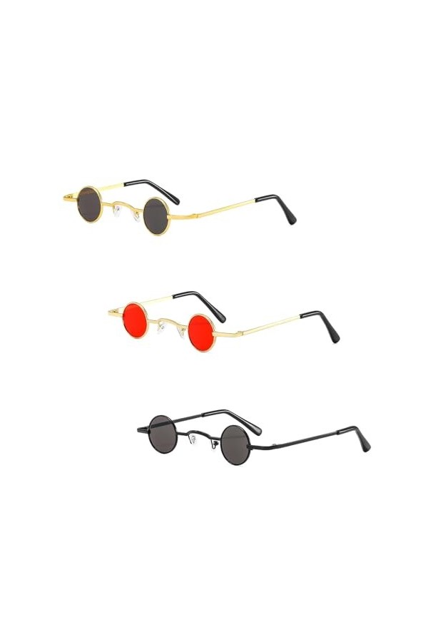 INNAL 3 Paires Lunettes de Soleil Mini Rondes Hippie Lunettes de Soleil Mini Rétro Petites Lunettes de Soleil Hippie pour Hom