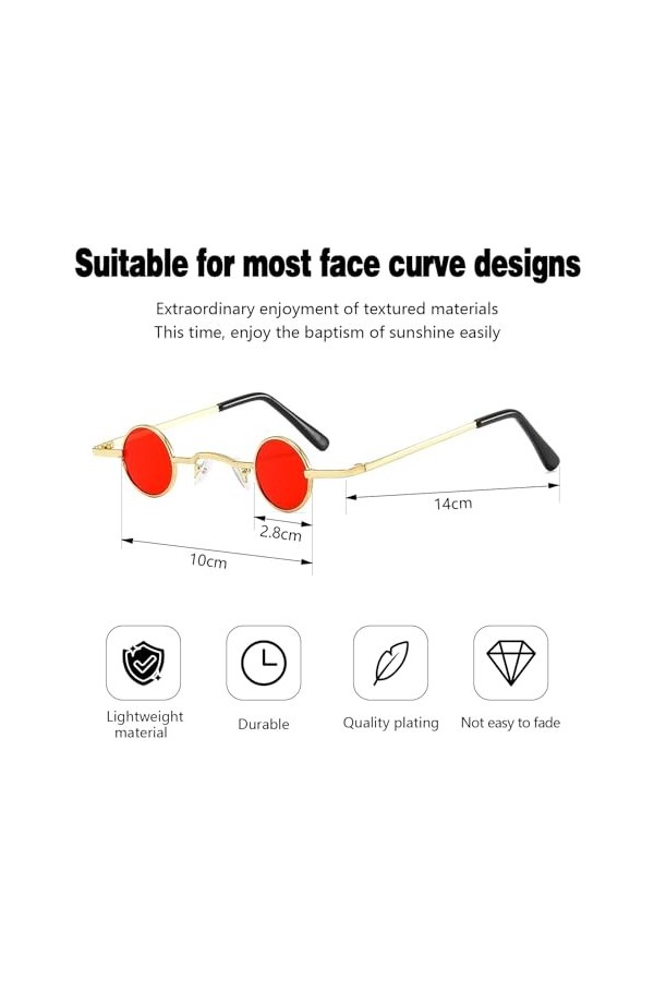 INNAL 3 Paires Lunettes de Soleil Mini Rondes Hippie Lunettes de Soleil Mini Rétro Petites Lunettes de Soleil Hippie pour Hom