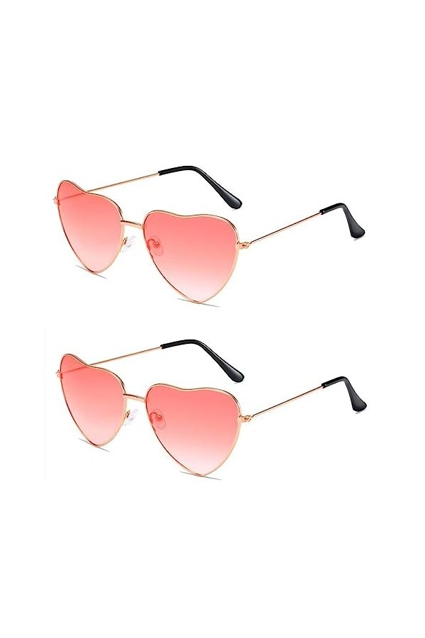 LATRAT Lot de 2 paires de lunettes de soleil en forme de cœur rétro vintage pour enfants, hommes et femmes, années 60, 70, 80
