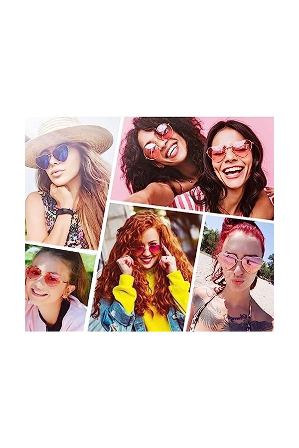 LATRAT Lot de 2 paires de lunettes de soleil en forme de cœur rétro vintage pour enfants, hommes et femmes, années 60, 70, 80