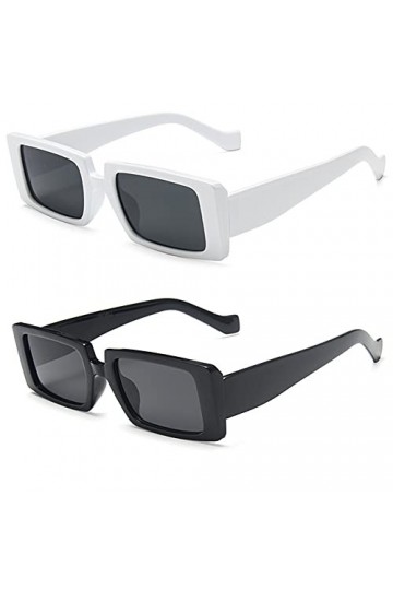 Grainas Lunettes de soleil, style rétro/vintage, rectangulaires, pour homme et femme, étroites, protection UV400, Noir + blan