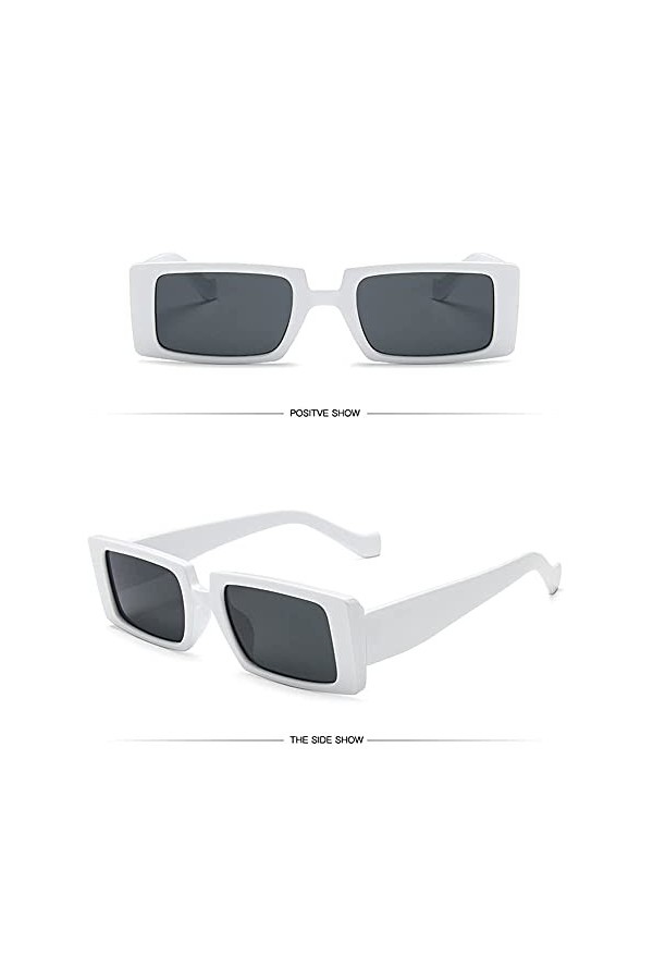 Grainas Lunettes de soleil, style rétro/vintage, rectangulaires, pour homme et femme, étroites, protection UV400, Noir + blan