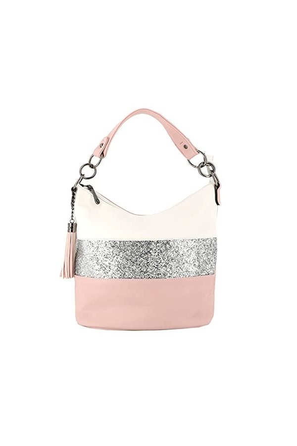 Sac à Main Bandoulière Femme Paillettes - Sacoche Messenger Porté Epaule Multicolore Rayures - Besace Bandes Anse Large Stras