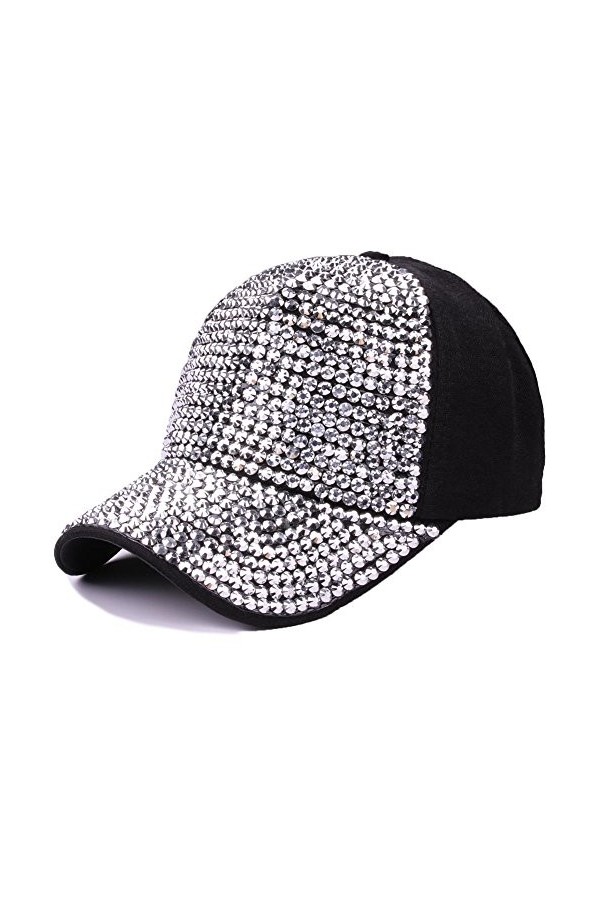 Gudessly Casquette de baseball réglable en denim avec strass cloutés pour femme, Bonnet en Y bleu, 7/7 1/2