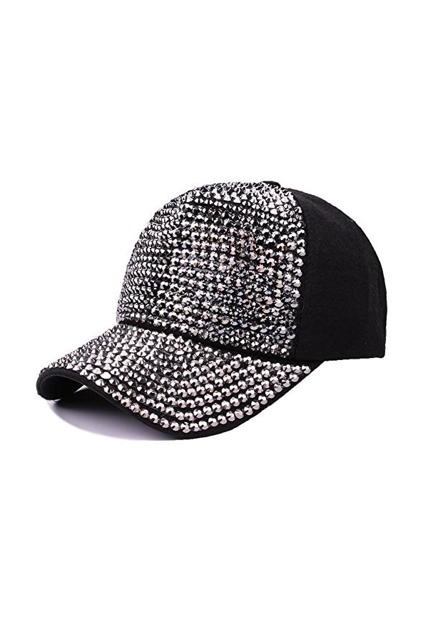Gudessly Casquette de baseball réglable en denim avec strass cloutés pour femme, Bonnet en Y bleu, 7/7 1/2