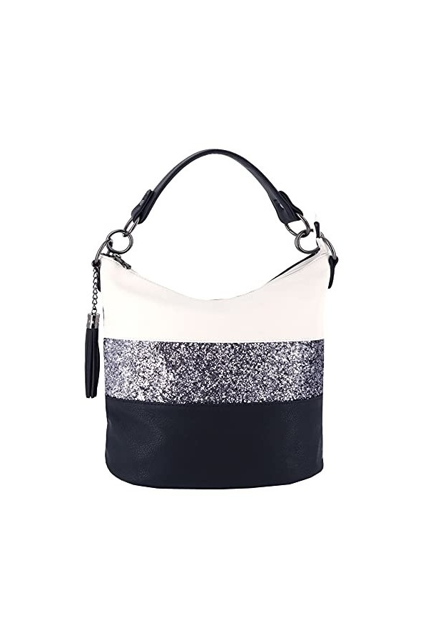 Sac à Main Bandoulière Femme Paillettes - Sacoche Messenger Porté Epaule Multicolore Rayures - Besace Bandes Anse Large Stras