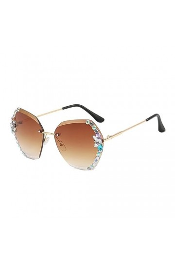 yuwqqoajv Lunettes de soleil strass pour femme - Lunettes de soleil élégantes 400 protection PC sans cadre mode vintage clair