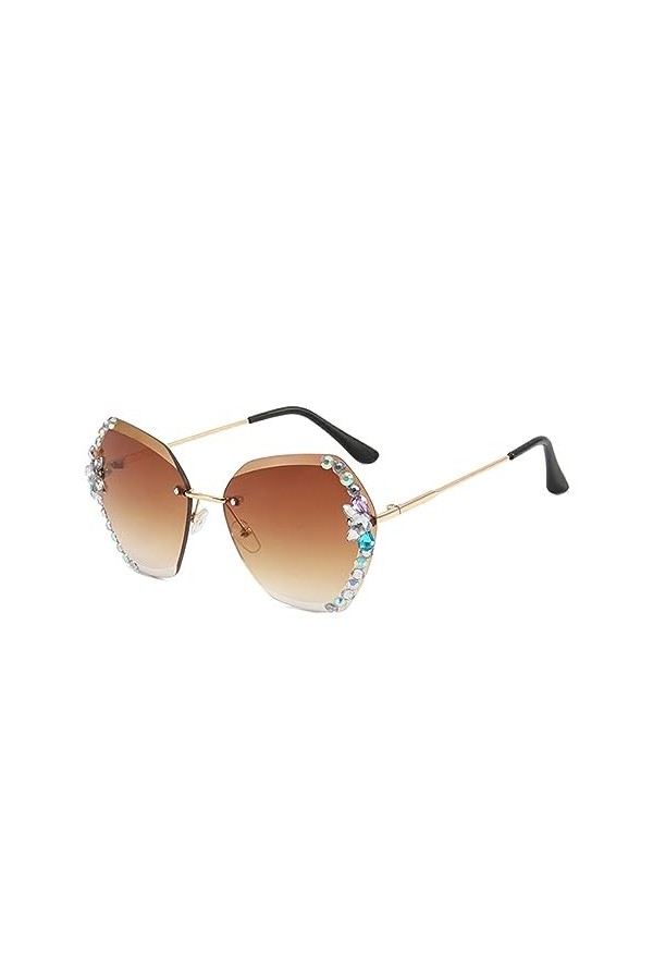 yuwqqoajv Lunettes de soleil strass pour femme - Lunettes de soleil élégantes 400 protection PC sans cadre mode vintage clair