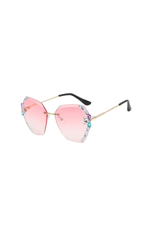 yuwqqoajv Lunettes de soleil strass pour femme - Lunettes de soleil élégantes 400 protection PC sans cadre mode vintage clair