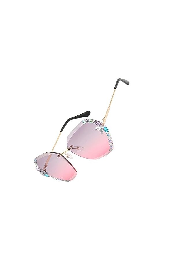 yuwqqoajv Lunettes de soleil strass pour femme - Lunettes de soleil élégantes 400 protection PC sans cadre mode vintage clair