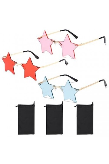 TAFACE Lunettes De Soleil Mode 3PCS Avec Sacs à Lunettes 3PCS, Lunettes De Fête Multicolores, Lunettes De Soleil Pentagramme,