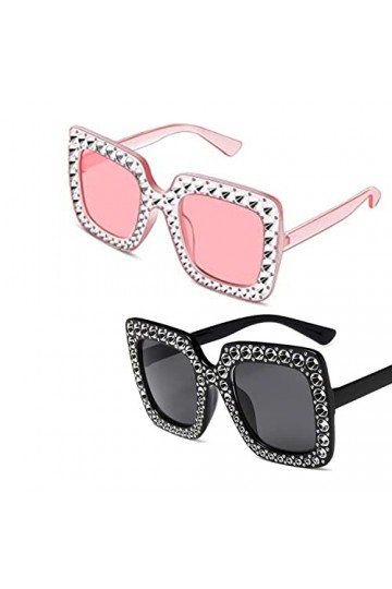Lunettes de Soleil Strass Surdimensionnées,2Pair Lunettes de Soleil Femme Polarisée Surdimensionnées Carrées à Monture Épaiss