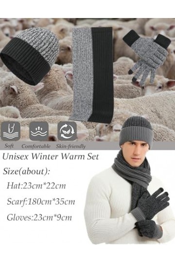 QUNERY Bonnets, Écharpe et Gants 3er, Echarpe Homme Femme Hiver Bonnet Tricoté Gants Tactiles avec Particules Antidérapantes 