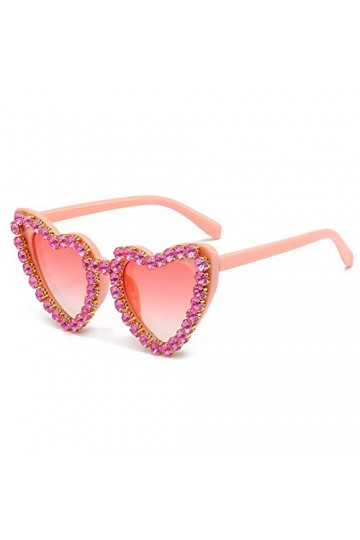 YAMEIZE Tendance des 70s Femmes Rhinestone Heart - Lunettes de Soleil Hommes Strass Love Heart Diamond uv400 Party Drive