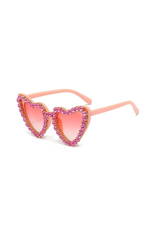 YAMEIZE Tendance des 70s Femmes Rhinestone Heart - Lunettes de Soleil Hommes Strass Love Heart Diamond uv400 Party Drive