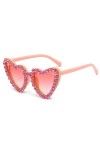 YAMEIZE Tendance des 70s Femmes Rhinestone Heart - Lunettes de Soleil Hommes Strass Love Heart Diamond uv400 Party Drive