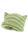 SINSEN Bonnet en crochet pour femme avec oreilles de chat tricoté à rayures pour lhiver chaud et élastique pour filles, adul