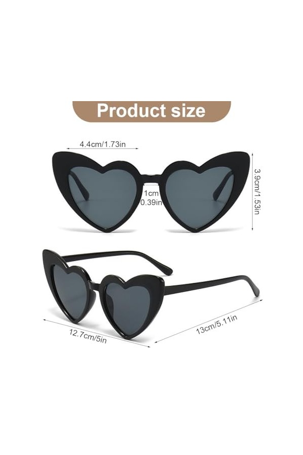 GNHG Lunettes de Soleil Coeur Lunette Soleil Femme Lunette de Soleil Lunettes Coeur, Lunettes Forme de Cœur Oeil de Chat Vint