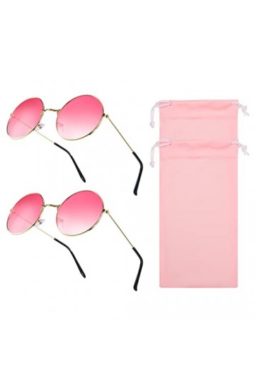 Tagaremuser Lot de 2 lunettes hippie rouge rose rond hippie rétro style hippie lunettes de soleil pour homme femme carnaval e