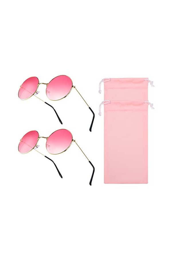 Tagaremuser Lot de 2 lunettes hippie rouge rose rond hippie rétro style hippie lunettes de soleil pour homme femme carnaval e