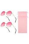 Tagaremuser Lot de 2 lunettes hippie rouge rose rond hippie rétro style hippie lunettes de soleil pour homme femme carnaval e
