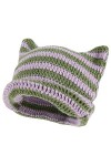 SINSEN Bonnet en crochet pour femme avec oreilles de chat tricoté à rayures pour lhiver chaud et élastique pour filles, adul