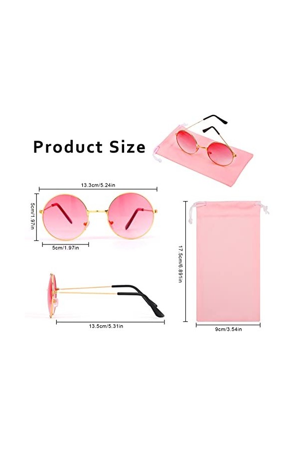 Tagaremuser Lot de 2 lunettes hippie rouge rose rond hippie rétro style hippie lunettes de soleil pour homme femme carnaval e