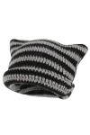 SINSEN Bonnet en crochet pour femme avec oreilles de chat tricoté à rayures pour lhiver chaud et élastique pour filles, adul