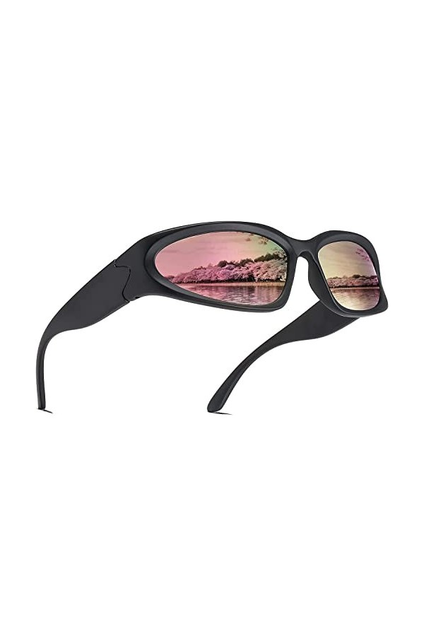 ZMNVEG Lunettes de soleil de sport enveloppantes pour homme et femme - Tendance - Ovale - Monture épaisse - Élégantes - Prote