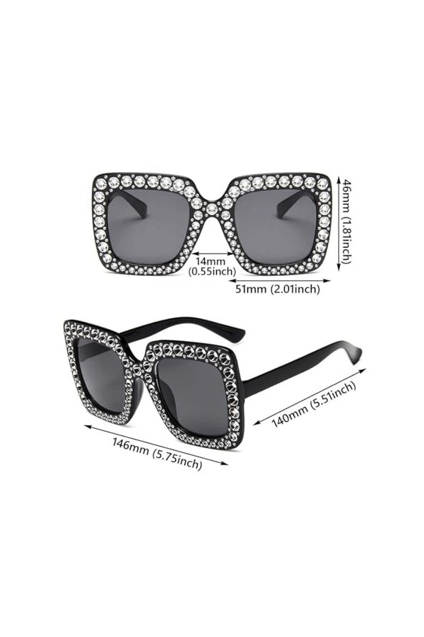 SSRDFU Lunettes de Soleil pour Femme - 2 PCS Lunettes de Soleil carrées surdimensionnées Strass Shades Women, Lunettes de sol