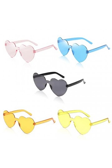 5 Paires Lunettes de Soleil en Forme de Coeur, Lunettes en Forme de Coeur, Lunettes Parti de Soleil Hippie Lunettes de Soleil