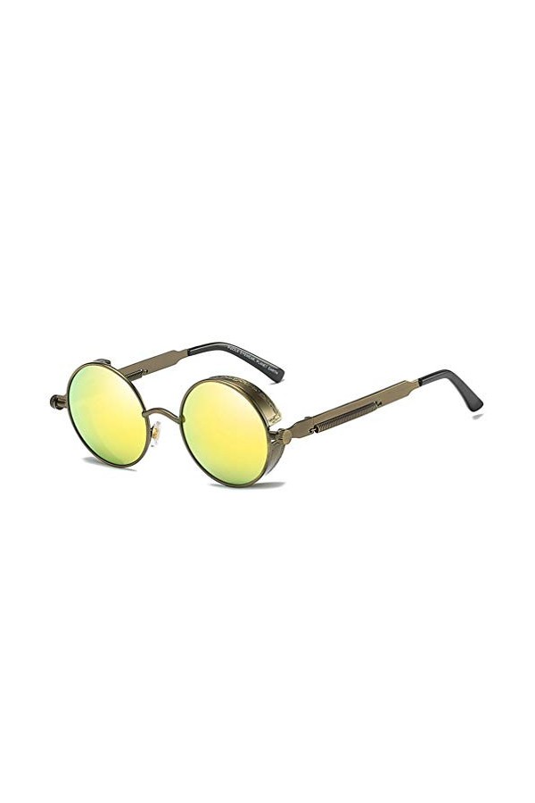 JiXuan Lunettes de Soleil polarisées rondes en Métal Gothic Steampunk Lunettes de Soleil Hommes Femmes Retro Vintage Shield S