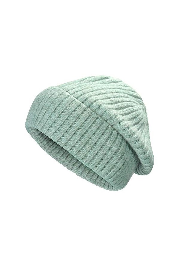 ZLYC Bonnet dhiver souple en tricot côtelé chaud pour homme et femme, Vert uni, taille unique