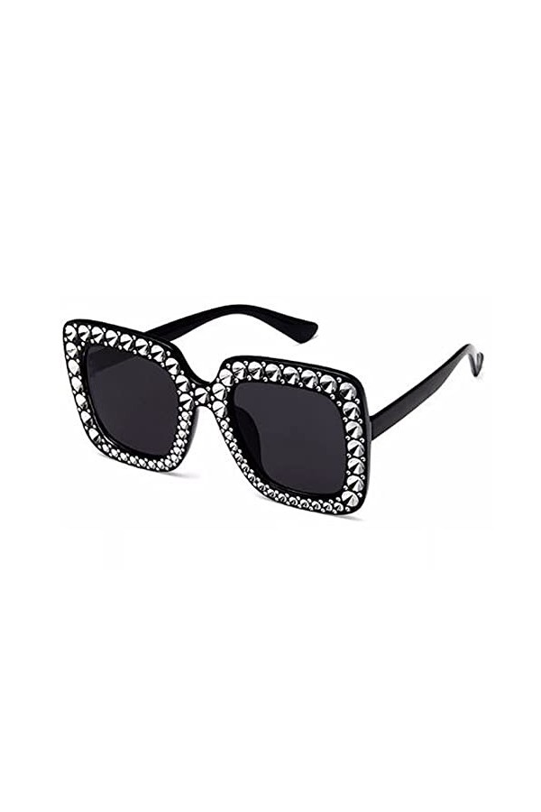 Lunettes de soleil surdimensionnées carrées avec strass œil de chat rétro pour femme - Jaune -