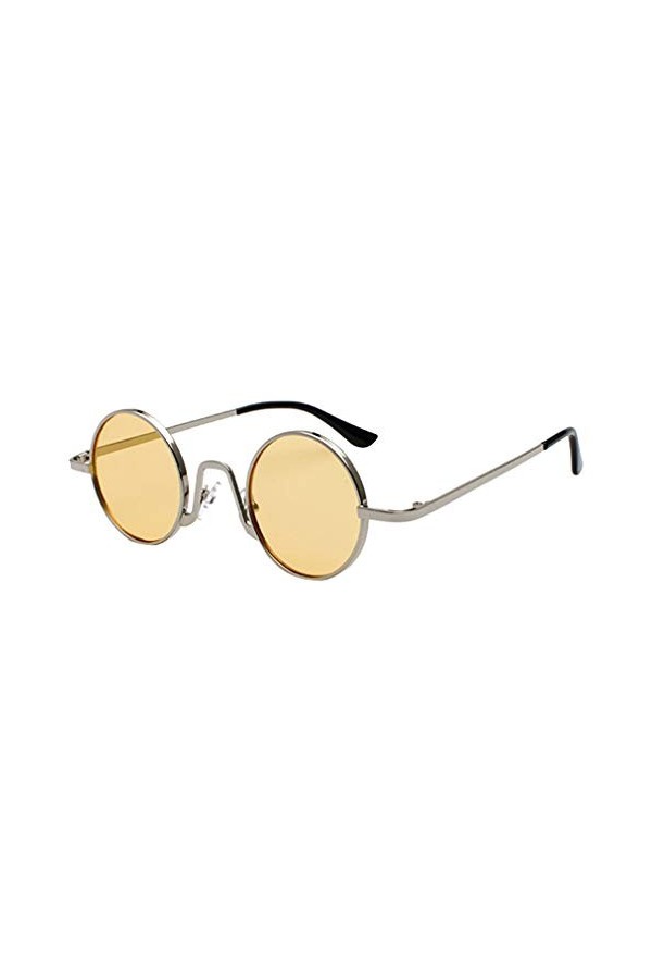 JiXuan Rétro Petites Lunettes De Soleil Rondes Vintage Lunettes de Soleil En Métal Lunettes de Soleil pour Hommes Lunettes De