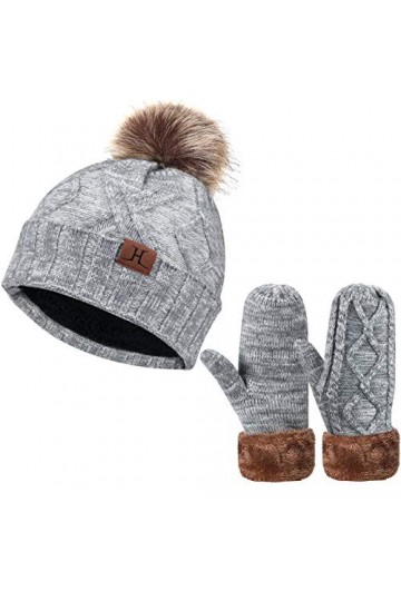 Ensemble de gants de bonnet en tricot dhiver pour femmes, bonnet de crâne doublé de polaire thermique chaud avec mitaines en