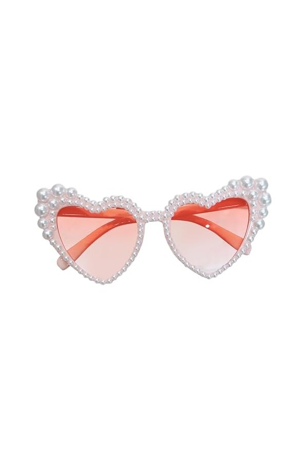kowaku Lunettes de soleil œil de chat en forme de cœur pour femmes, à la mode, monture en Imitation de perles, pour Festival,