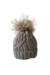 Surprizeshop Bonnet imperméable à pompon pour femme | pompon amovible | polaire intérieure douce | design en tricot torsadé |