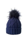 Surprizeshop Bonnet imperméable à pompon pour femme | pompon amovible | polaire intérieure douce | design en tricot torsadé |