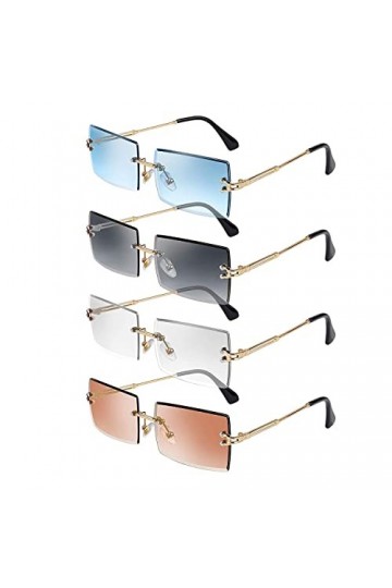 Lassuzie Lunettes de Soleil Rectangulaires sans Monture, 4 Pièces Mode Vintage Pour Homme et Femme