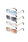 Lassuzie Lunettes de Soleil Rectangulaires sans Monture, 4 Pièces Mode Vintage Pour Homme et Femme