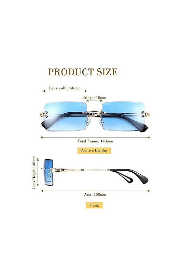 Lassuzie Lunettes de Soleil Rectangulaires sans Monture, 4 Pièces Mode Vintage Pour Homme et Femme