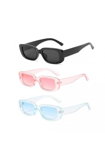ZKSXOA 3 Pièces Lunettes de Soleil Vintage, Mode Rectangulaire Coloré Lunettes de Soleil Protection UV 400 Pour Femme Homme