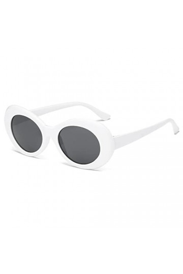 YAMEIZE Lunettes Ovales Vintage pour Femmes - Hommes Protection UV400 Lunettes de Soleil Rondes Rétro Extérieur Blanc 