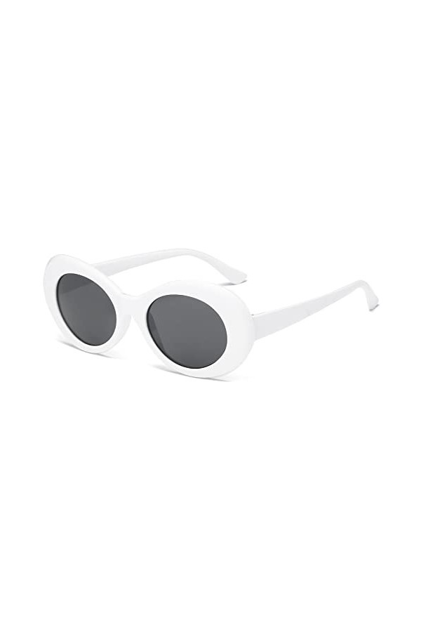 YAMEIZE Lunettes Ovales Vintage pour Femmes - Hommes Protection UV400 Lunettes de Soleil Rondes Rétro Extérieur Blanc 