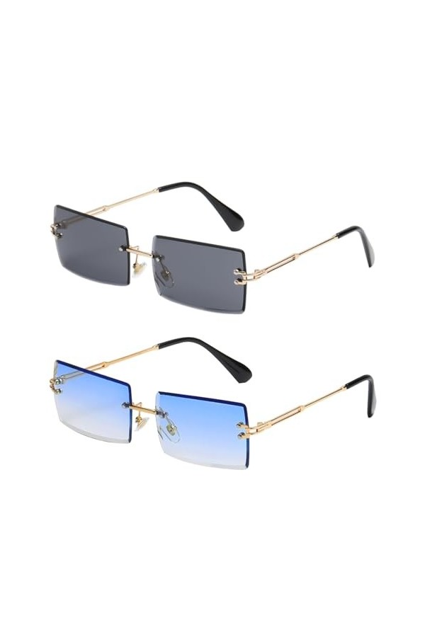 SKHAOVS 2 Paires Lunettes de Soleil Rectangulaires, Rétro Lunettes Rectangulaires Protection, Vintage Lunette de Soleil Recta