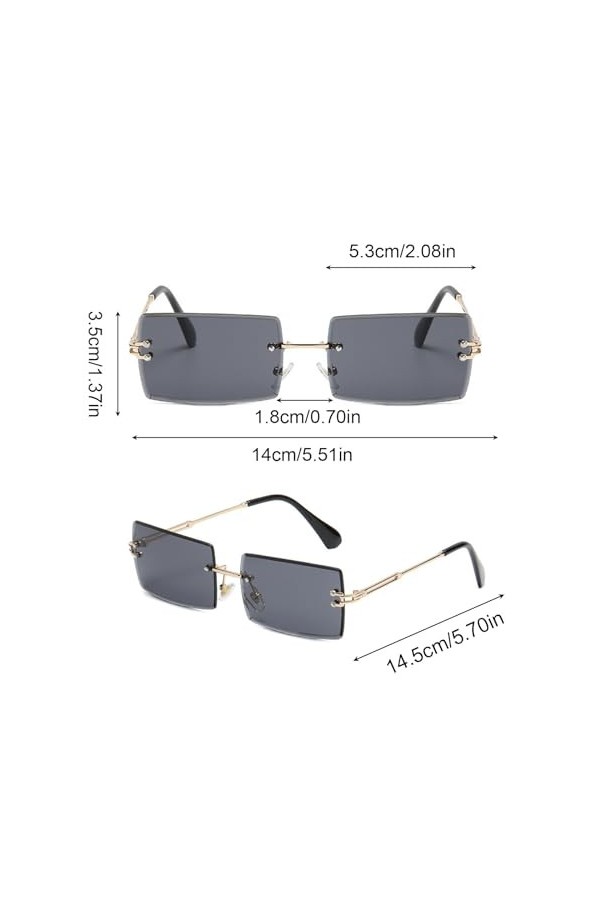 SKHAOVS 2 Paires Lunettes de Soleil Rectangulaires, Rétro Lunettes Rectangulaires Protection, Vintage Lunette de Soleil Recta