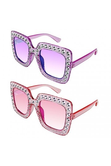 Klfoho Lot de 2 lunettes de soleil surdimensionnées à strass tendance rétro pour femme et homme - Monture épaisse - Accessoir